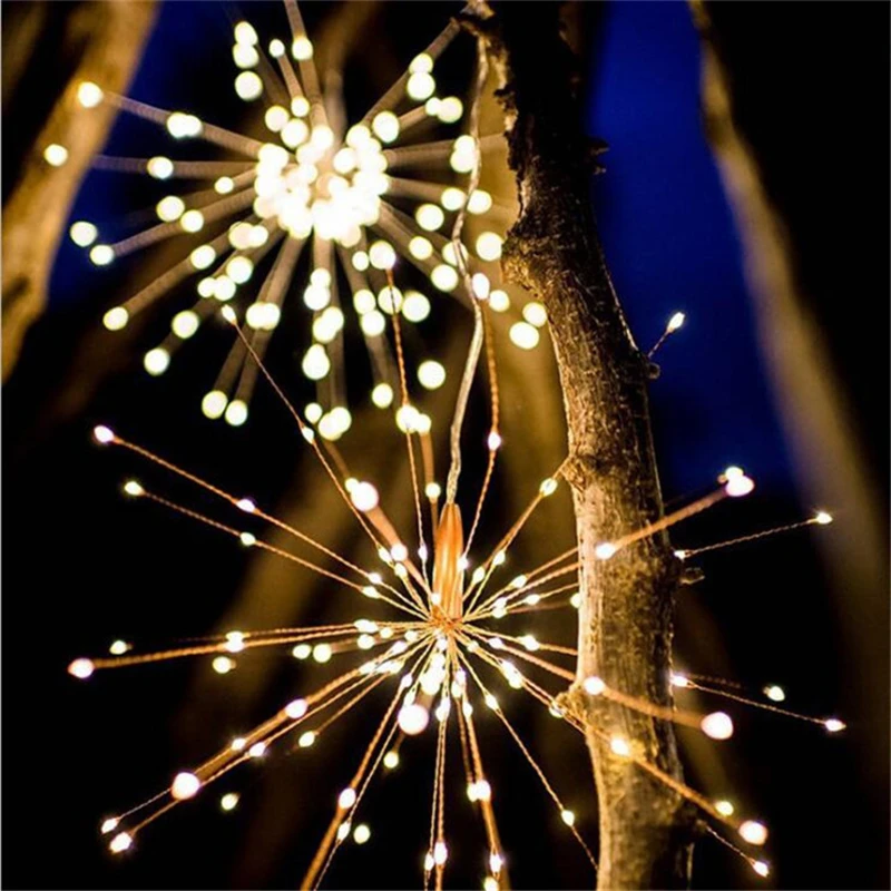 LED Starburst String Light Outdoor 120/150/200 LED Copper Wire Hanging Firework Fairy Lights for Party Garden Christmas Decor