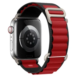 Enhanced Nylon Alpine Loop Band for Apple Watch - Premium Strap Bracelet (Black-Red 11)