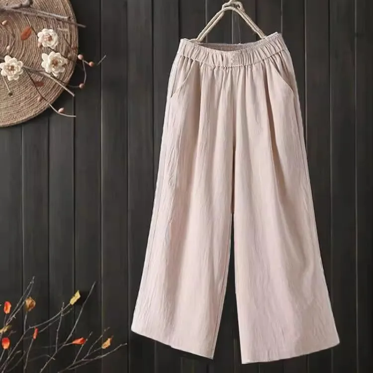 Pure cotton wide leg pants apricot color