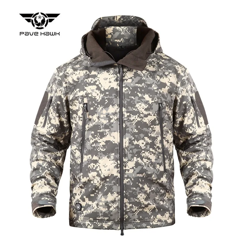 Men's Military Tactical Jacket Soft Shell Jacket Cold Protection Warm Waterproof Hooded Jacket Camouflage Fleece Hunting Suit sports jacket Jackets