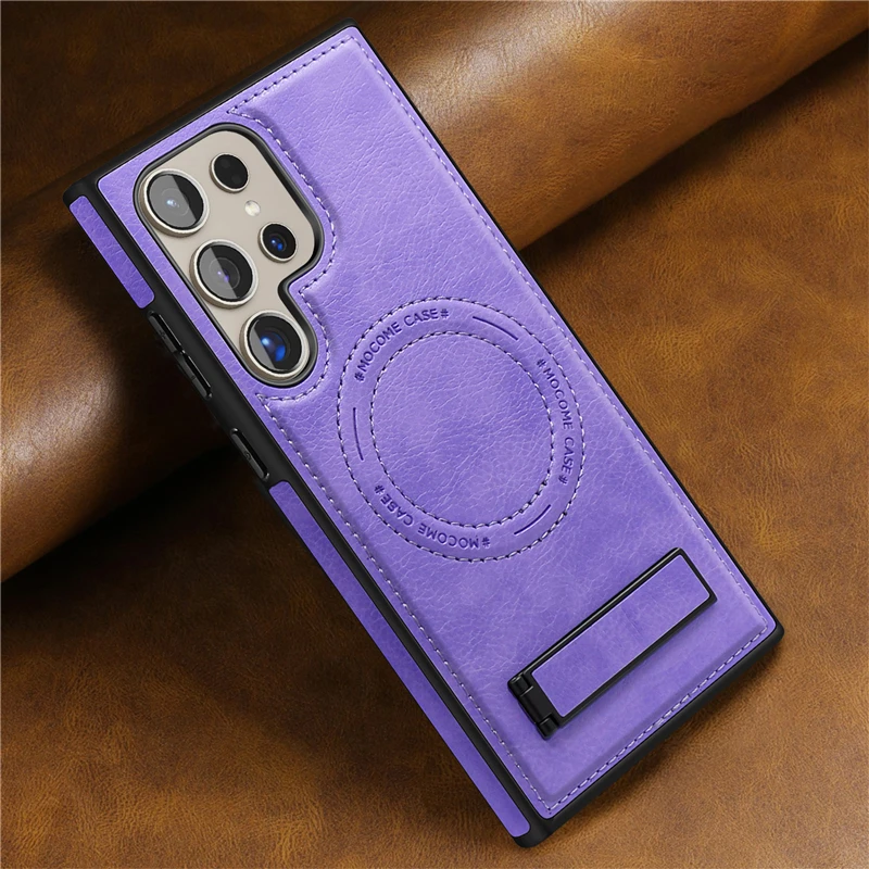 Luxury Leather Magnetic Fold Stand Holder with Wireless Charging and Shockproof Soft Cover