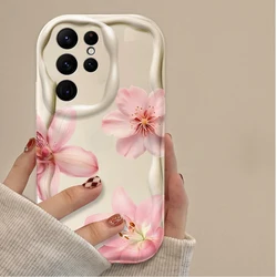 Pink Cherry Blossom Silicone Phone Case - S22 (White)