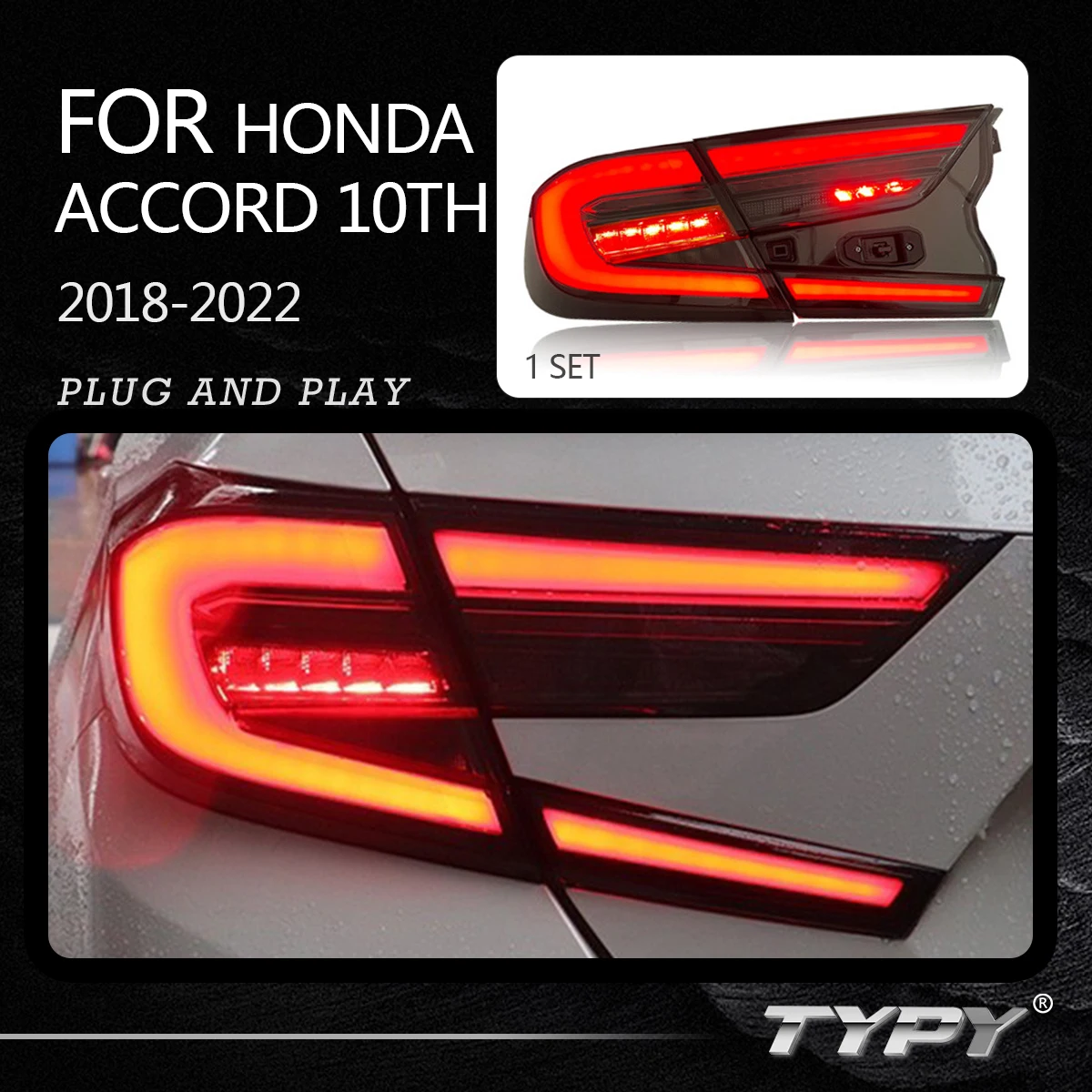 

Car Tail Lamp Tail Light Modified LED Taillamp Taillight Turn Signal Lamp Brake Light For Honda 10th Accord 2018-2022