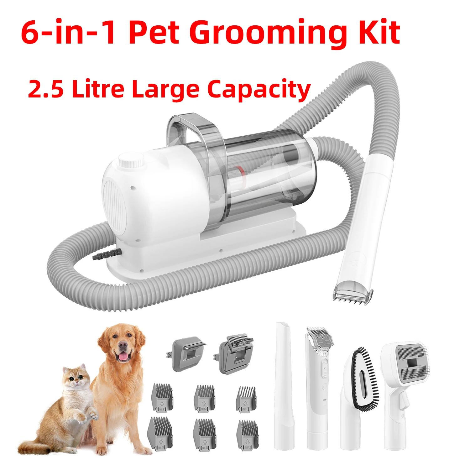 6 In 1 pet grooming vacuum kit dog clippers hair remover 2.5L large suction low noise