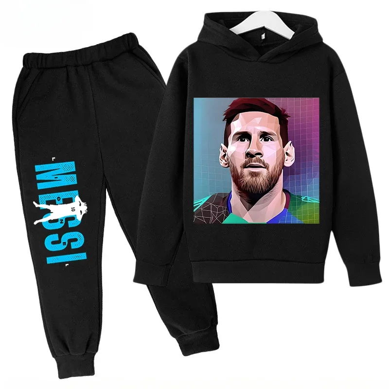 thumbnail image 1 of Conjunto de sudadera con capucha para niños de primavera, conjunto deportivo de 2 piezas, sudadera y pantalones, ropa para niños y niñas con estampado de Messi, ropa para bebés, 1 of 5