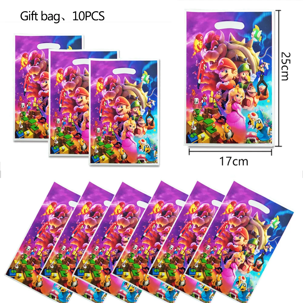 Bolsas de regalo para fiestas de Super Bros, bolsas para envolver galletas y dulces, bolsas para bocadillos de recuerdo de la princesa Peach de Mario, suministros para baby shower y cumpleaños para ni