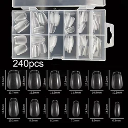 Box of 240 Half Matte Almond Nail Tips - Full Cover Soft Gel Extensions (240 Coffin)