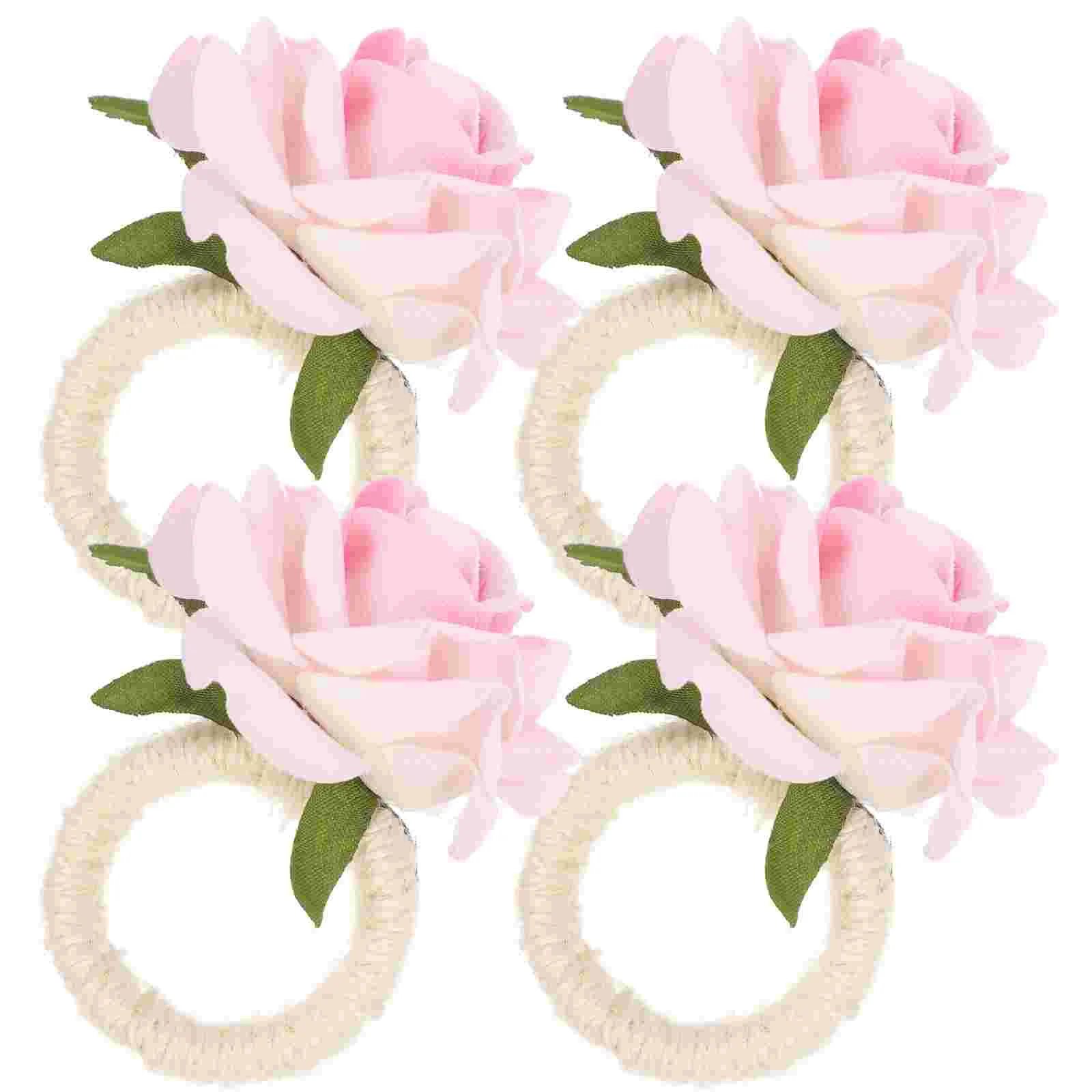 

4 Pcs Rose Napkin Rings Decor Wedding Decorations Flower Holders Roses Serviette Plastic Artificial Hotel Buckle