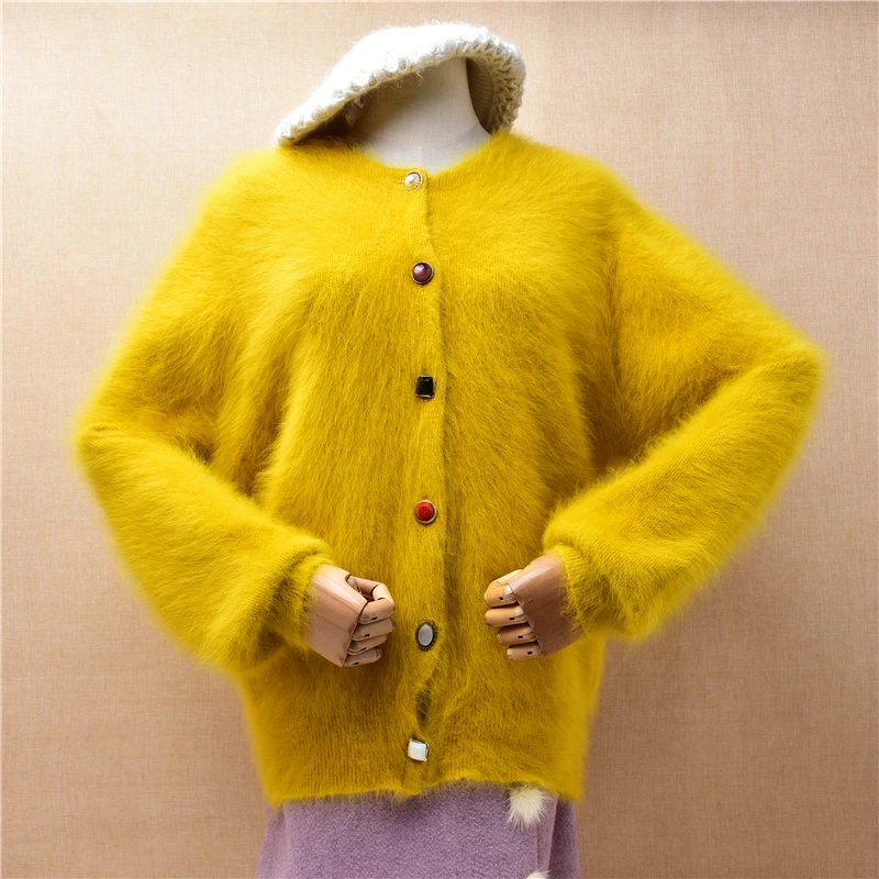 

Ladies Women Fall Winter Clothing Hairy Mink Cashmere Knitted Long Sleeves Loose Cardigans Angora Fur Jacekt Sweater Coat Pull