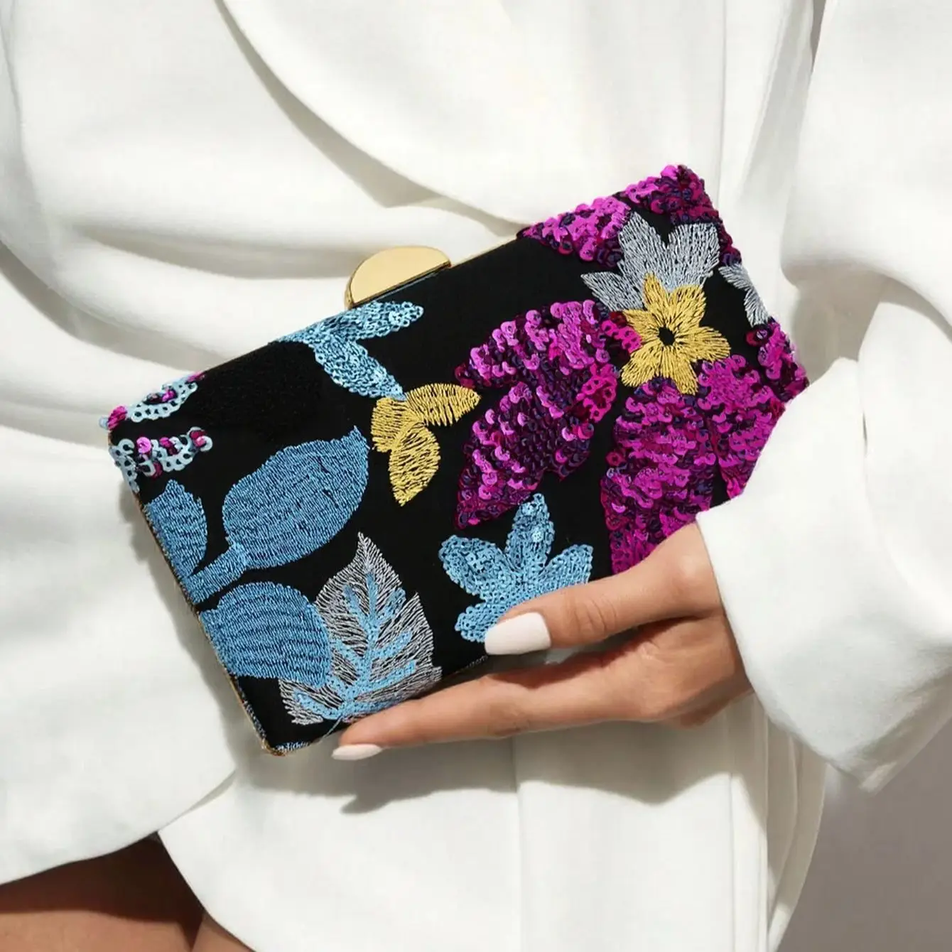 Sequin Floral Evening Clutch Bag for Women