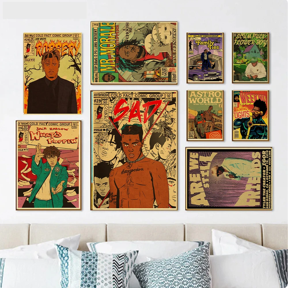 

Graffiti art, famous Singer WEEKND poster, abstract, rock star portrait, kraft paper printed rapper picture, Cuadros home décor