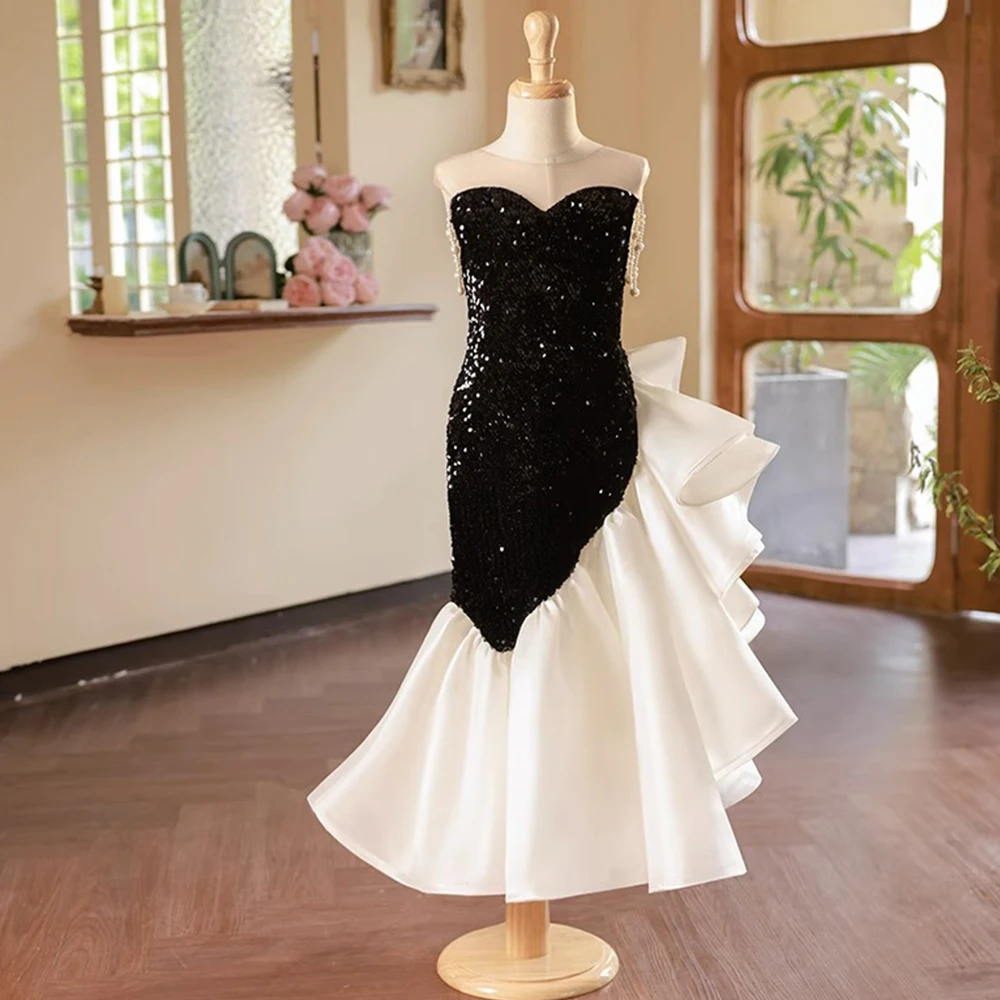 

Black Luxury Flower Girl Dresses High Quality Scoop Neck Open Back Hugging Wedding Party Princess Dress Sequined Pageant Dresses