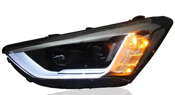 

Автомобильный Стайлинг для Hyundai ix45 фары 2013 ~ 2015 ix45 светодиодный ные фары DRL Биксеноновые линзы дальний и ближний свет парковочные HID противотуманные фары