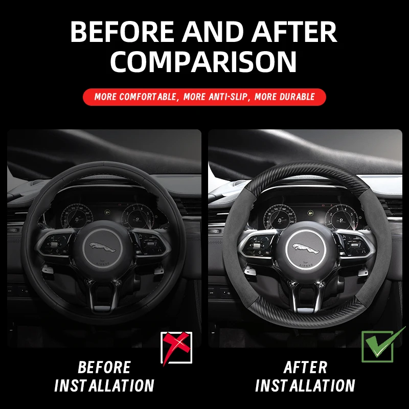 2 Pièces Voiture Housse Couvre Volant Pour Jaguar F-Pace(X761 F-Type Coupe I -Pace XE XF XF Wargon,Antidérapante Couvre Volant Voiture Segmentée En Fibre De Carbone,B-Red