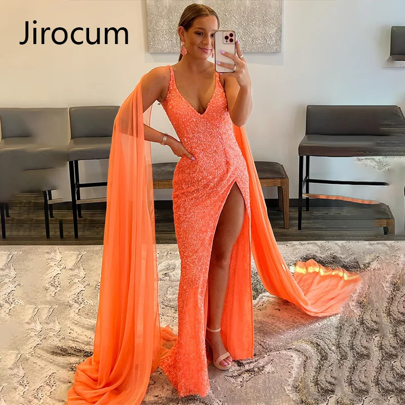 

Jirocum Double Shoulder V-Neck Prom Dress Sexy Backless Women's Formal Dinner Party Evening Gown Shoulder Strap Cocktail Dresses