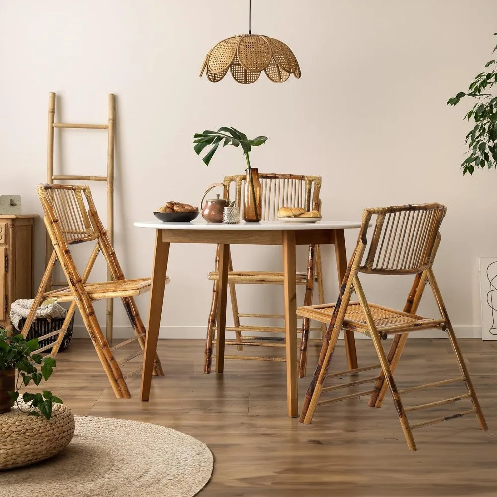 4 Pack Bamboo Folding Chair, Foldable Dining Wood Chairs, Comfortable Seat for Outdoor & Indoor, Patio, Porch, Wedding, Party 5