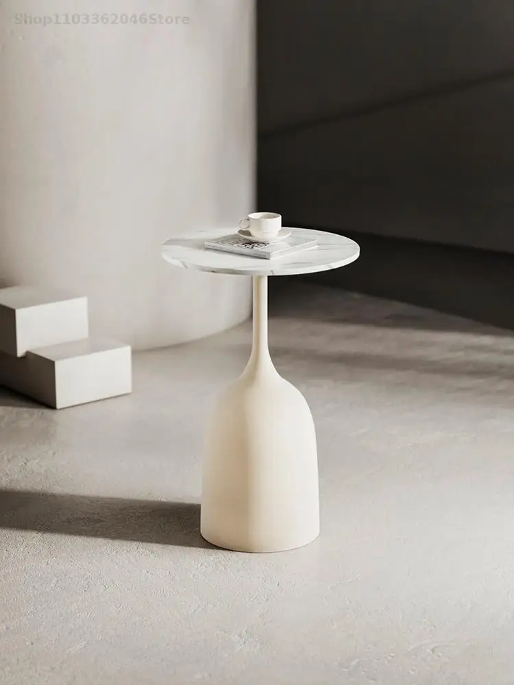 Modern Simple Cream Style Small Apartment Rock Board Sofa Side Table Corner Table Living Room Small Coffee Round