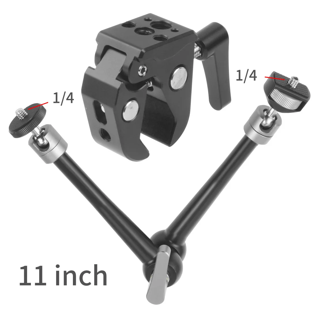 Vielseitige bewegliche Reibungsrosette, magischer Arm, 17,8 cm (11 Zoll, verstellbare Krabbenklauenklemme 1/4 3/8 für SLR-Kamerahalterung, Monitorkäfig-Rig – Detail 2