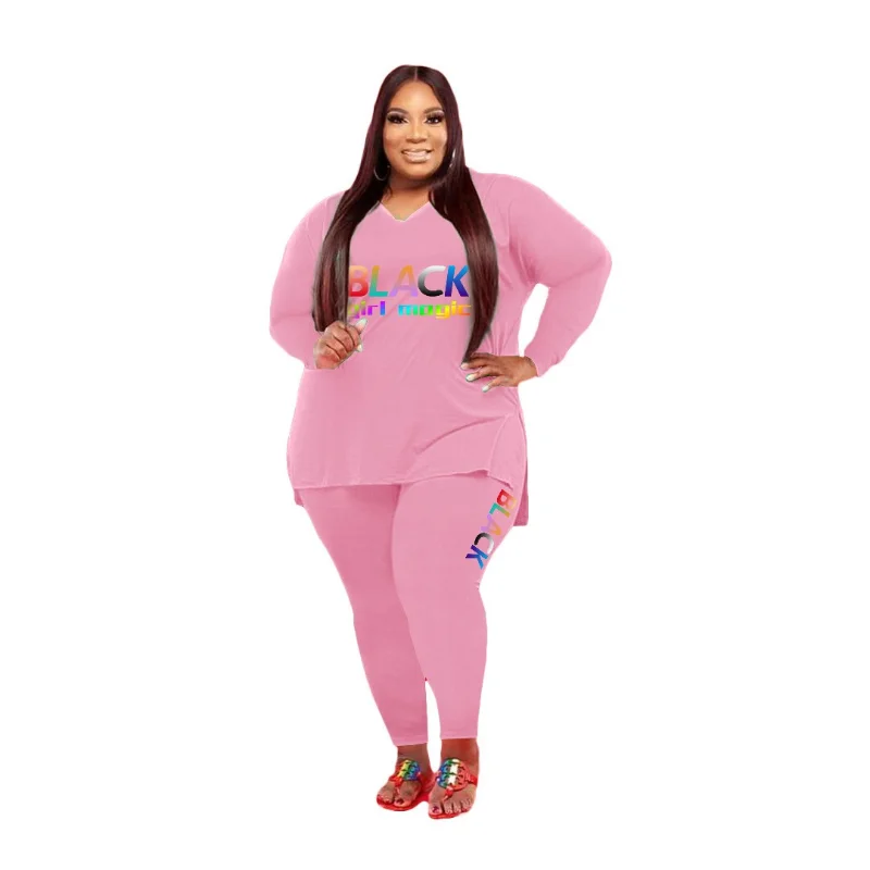 XL-5XL 플러스 사이즈 세트, 여성 의류, 2023 패션, 여름 가을, 긴 소매, 루즈 투피스 세트, 여성 의상, 여성 바지 정장