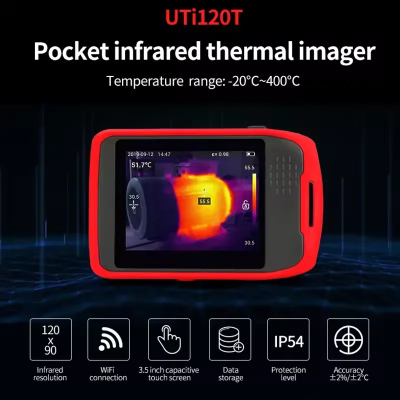 UNI-T UTi120T 포켓형 정전식 터치 열화상 카메라; 회로 기판/모터/파이프 온도 지능형 WIFI 감지 온도계