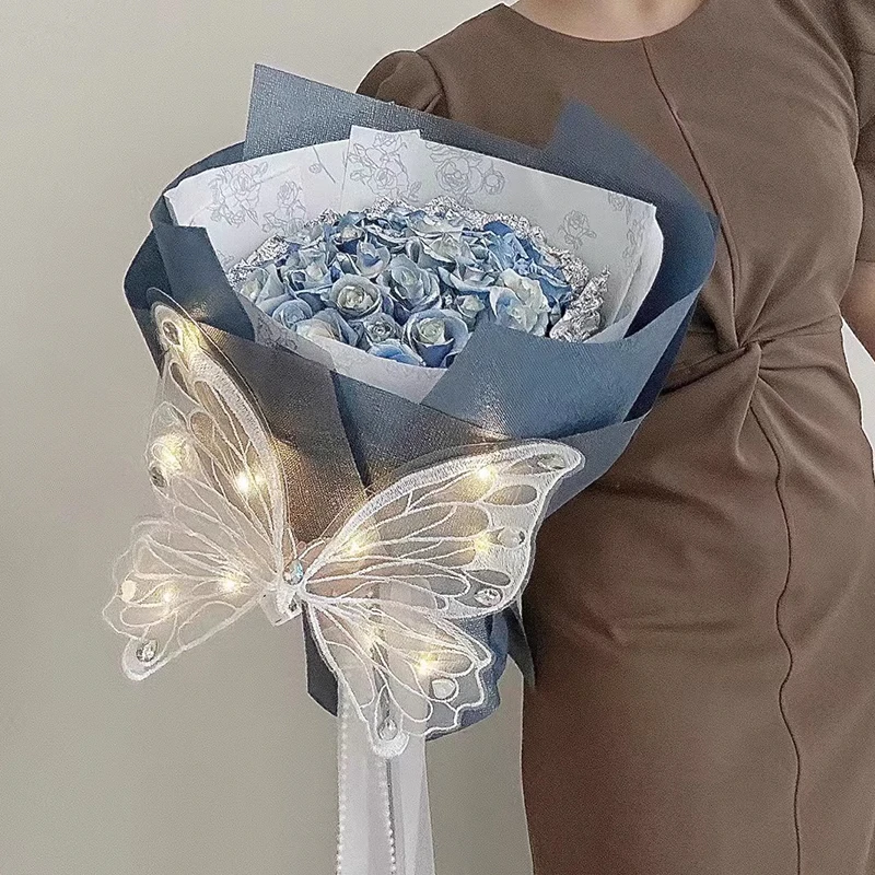 Valentine's Day New PVC Embroidery Lace Luminous Three-dimensional Butterfly Creative Flower Bouquet Accessories Floral Art