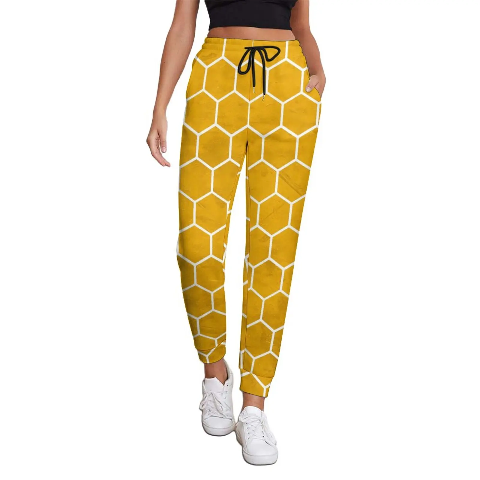 

Yellow Hives Jogger Pants Spring Hexagonal Hexagon Retro Sweatpants Women Korean Fashion Design Trousers Big Size 3XL