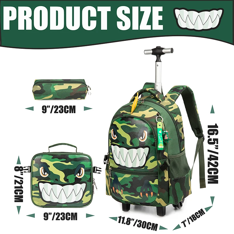 Dinosaur rolling backpack sale