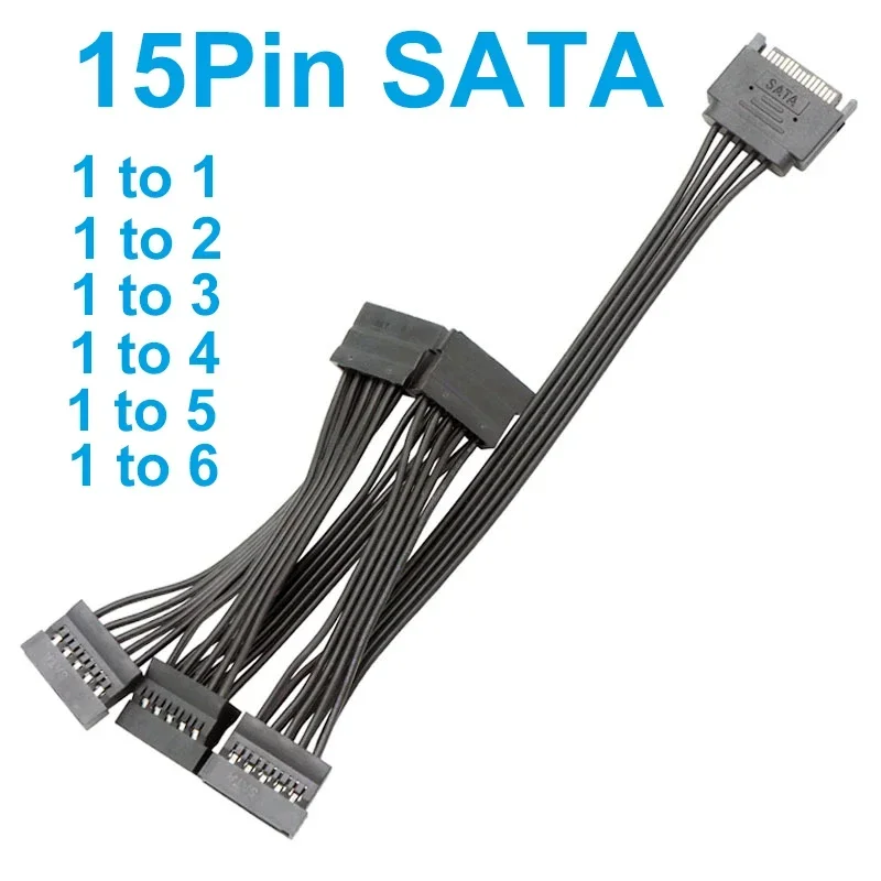 5선 SATA 15핀 남성-여성 연장 케이블 1-1 2 3 4 5 6 컴퓨터 하드 디스크 인터페이스 전원 코드용