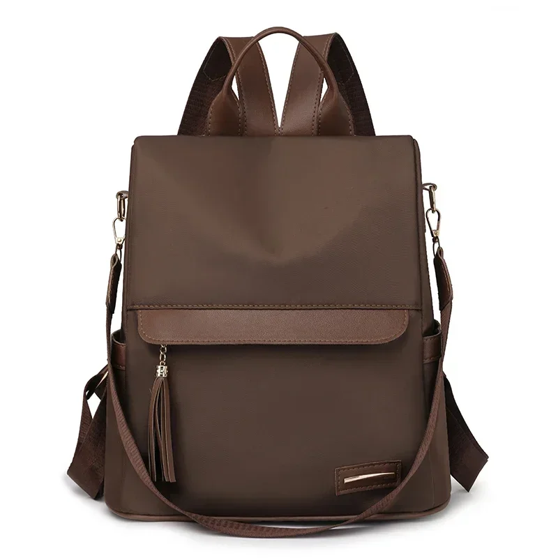 Mochila de nailon sólida de moda con cremallera, sencilla, versátil, de gran capacidad, para mujer, 2024, estilo de viaje de alta calidad