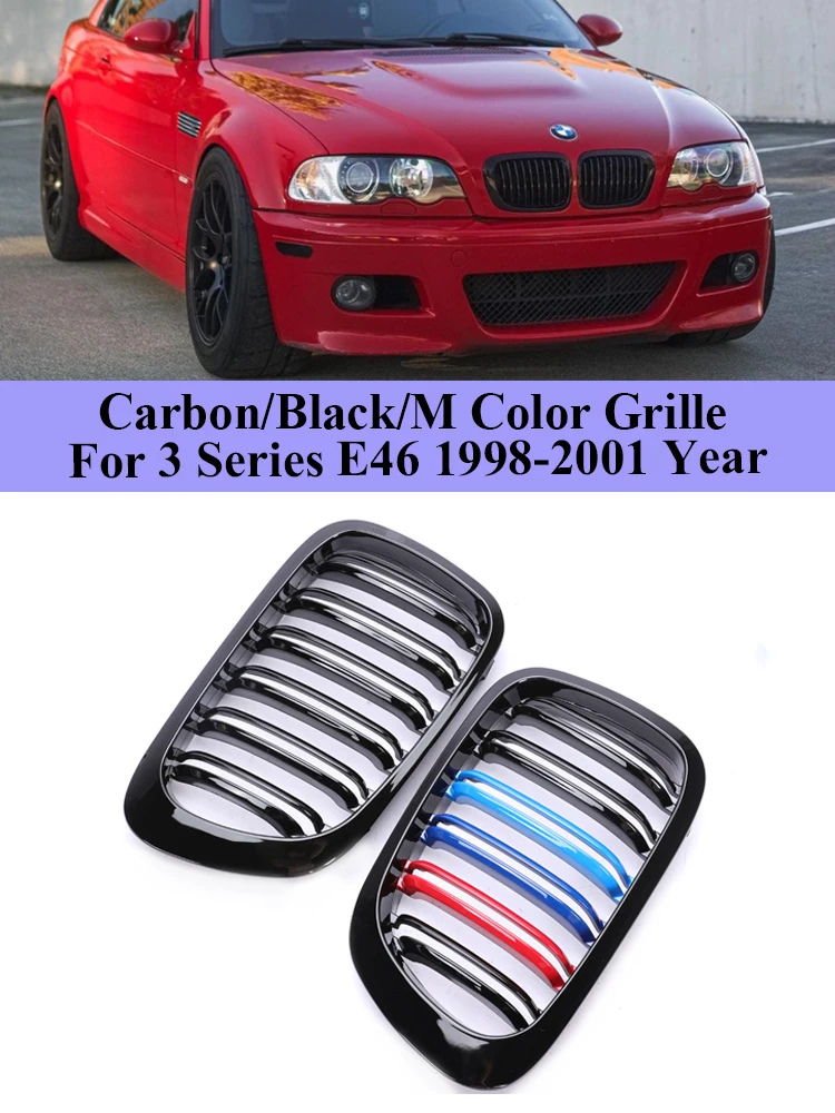 

Front Bumper Kidney Grille M Color Refting Grill Cover For BMW 3 Series E46 1998-2001 2/4 Doors 325i 320i 330i Car Replacement