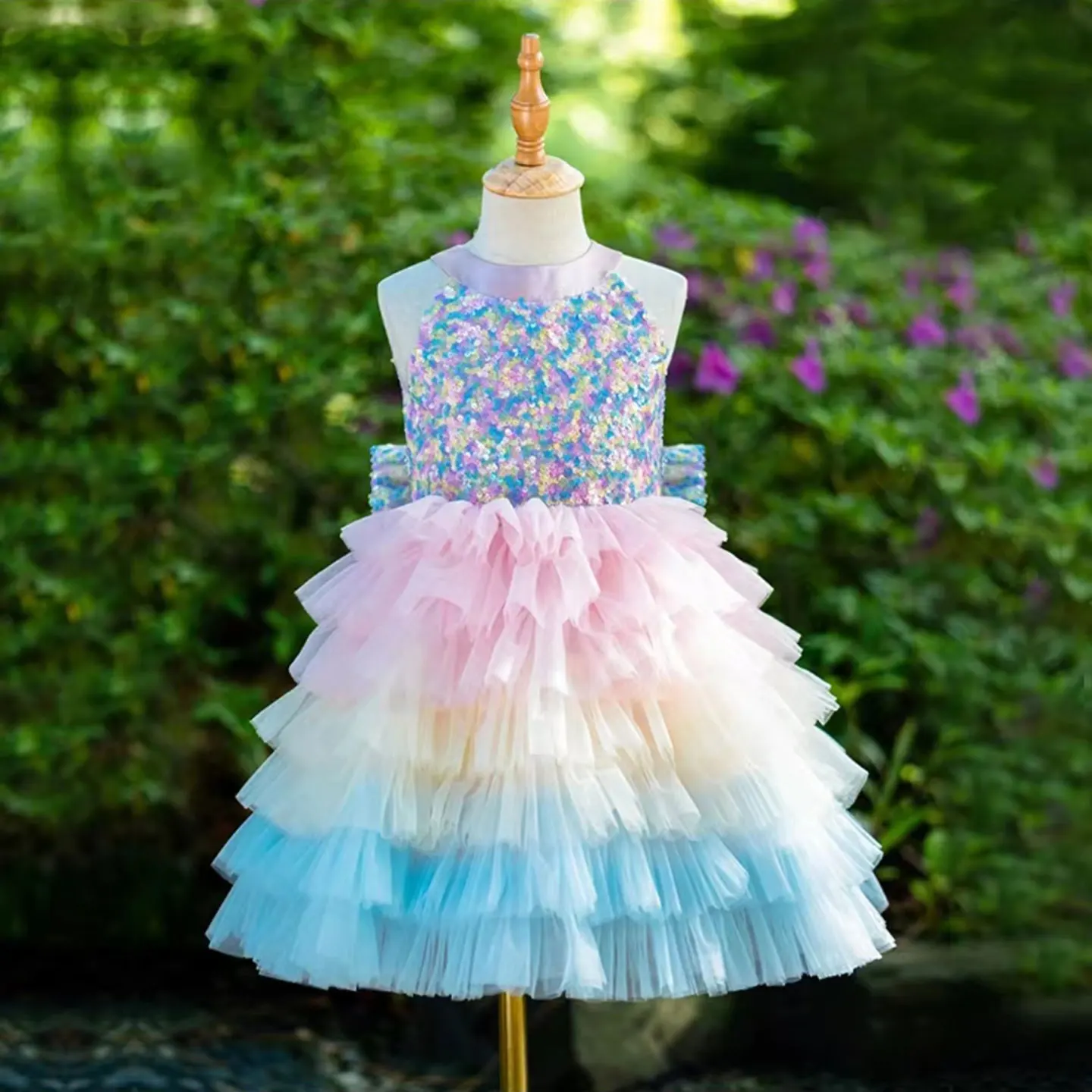 

Jill Wish Sparkly Flower Girl Dress Tiered Bow Elegant Kids Princess Birthday Wedding Party Children Holiday Pageant Gown J004