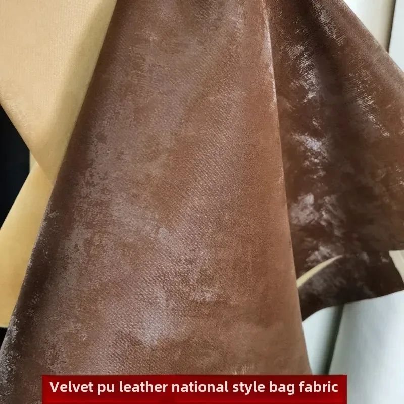 Comfortable Soft Velvet Denim Pattern PU Leather Fabric for Cushion Bag Shoe Boot Leather Material Chinese Style Soft
