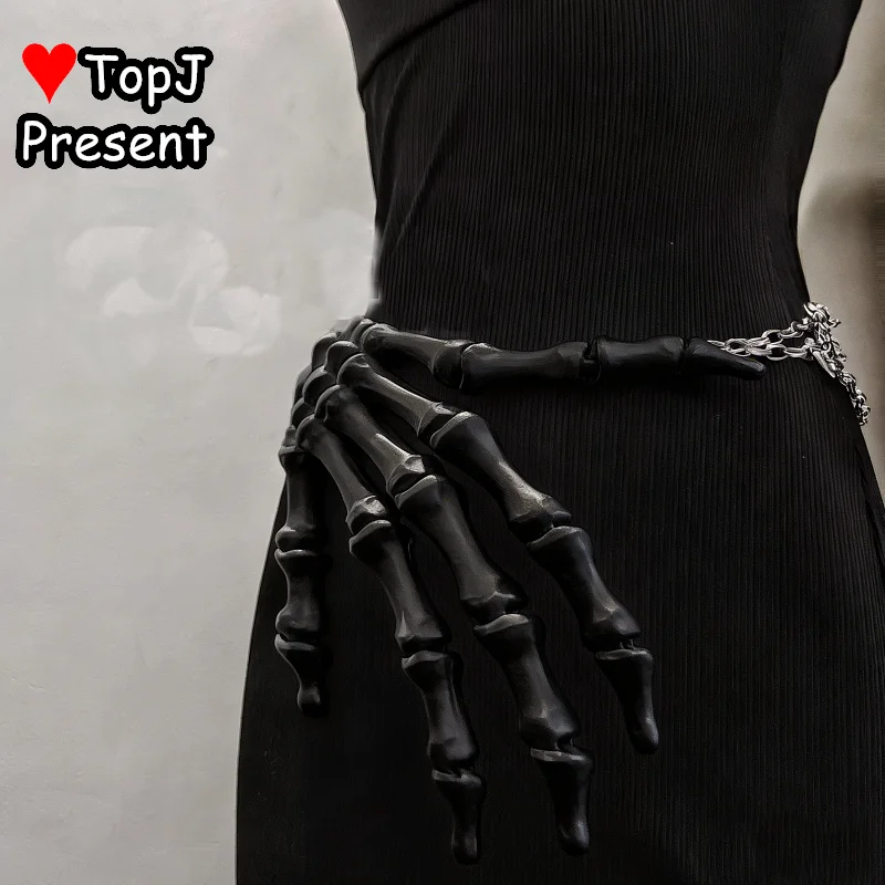 Gothic Punk Waist Chain Skeleton Hand Design Belt Edgy Cosplay Subculture Fashion Accessory Vintage Lolita Waist Belt for Women