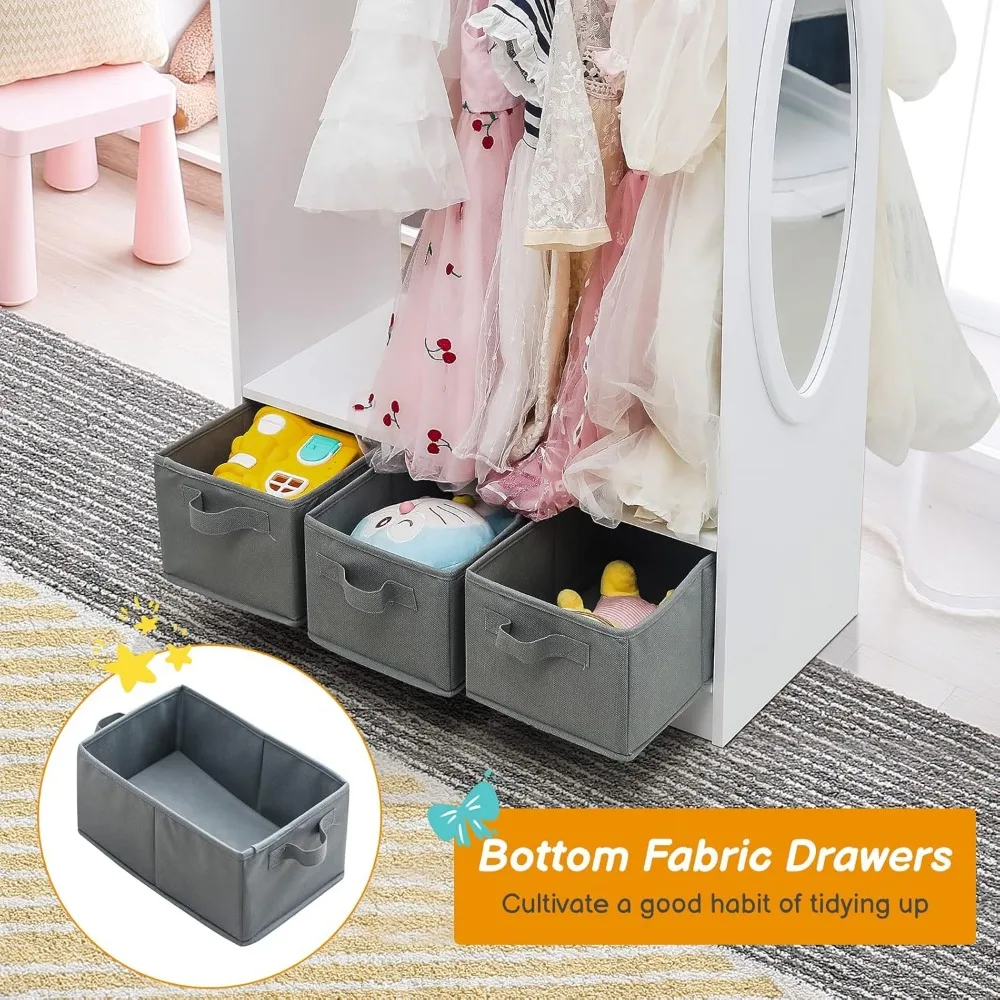 Large Dress up Storage w/Mirror, Kids Costume Organizer, Portable Closets with Non-Woven Drawers,Kids Costume Close Open Storage 4