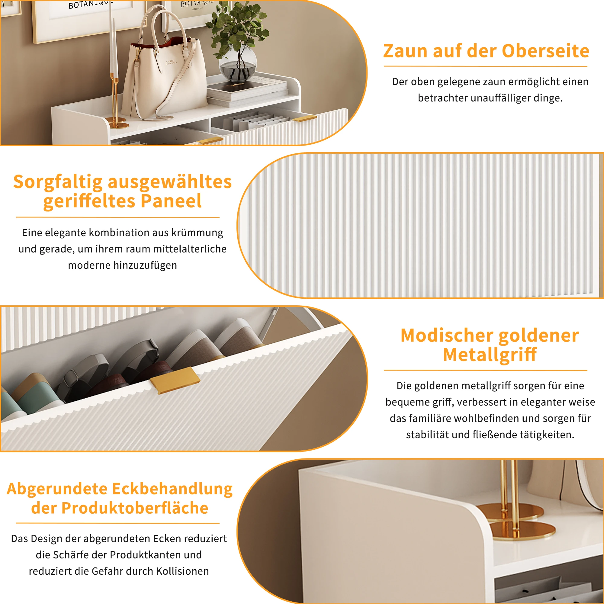 Rosahqnda Moderner Schuhschrank für den Eingangsbereich, 3 Klapptüren, 2 Schubladen, Holz-Schuhschrank, Schuhregal, Schuhaufbewahrung für den Eingangsbereich, Schuhaufbewahrungsorganisator – Detail 6