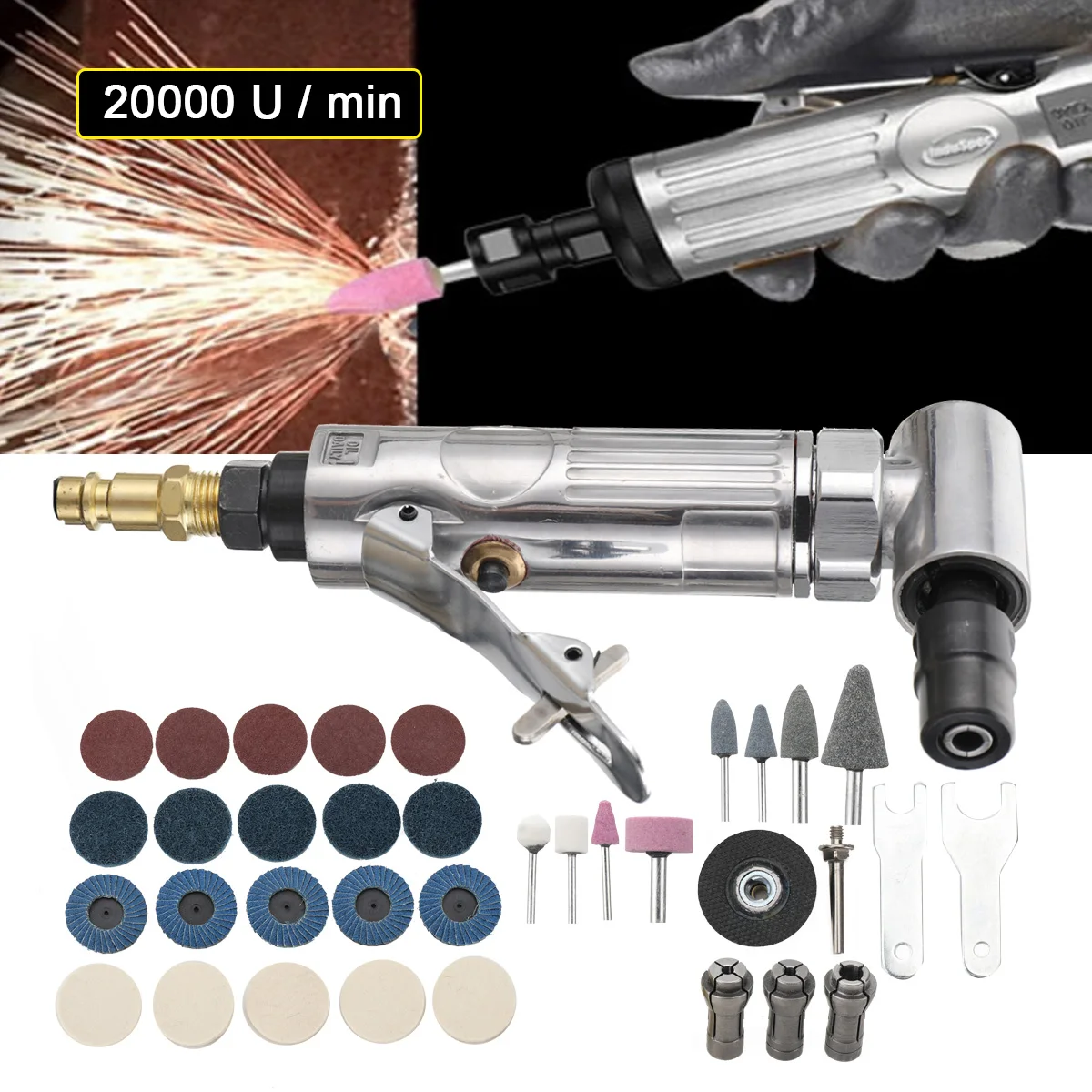 Winkelschleifer für Druckluft 90er ° Rod Polisher Grinder 1/4 Zoll Micro Air Stabschleifer Kit mit Schleifscheiben – Detail 4