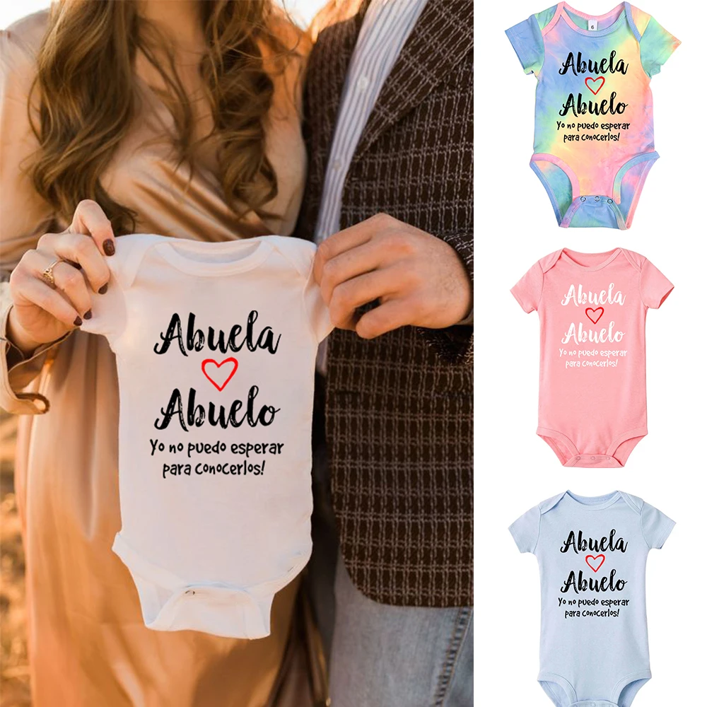 

Abuela Abuelo Spanish Baby Newborn Bodysuits Rompers Announcement Pregnancy Reveal Grandparents Grandma Grandpa Surprise Gift