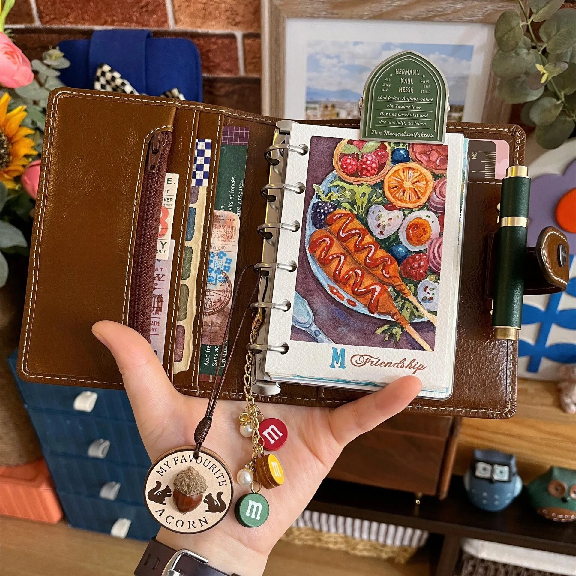 Elegant PU Leather Loose Leaf Notebook with Detachable Handbook and Card Holder Planner