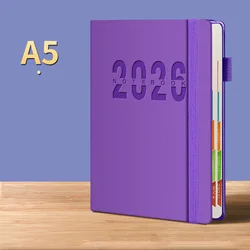 Premium A5 Hardcover Planning Notebook with Elastic Strap - 400 - Page Daily Agenda and Calendar (Purple)