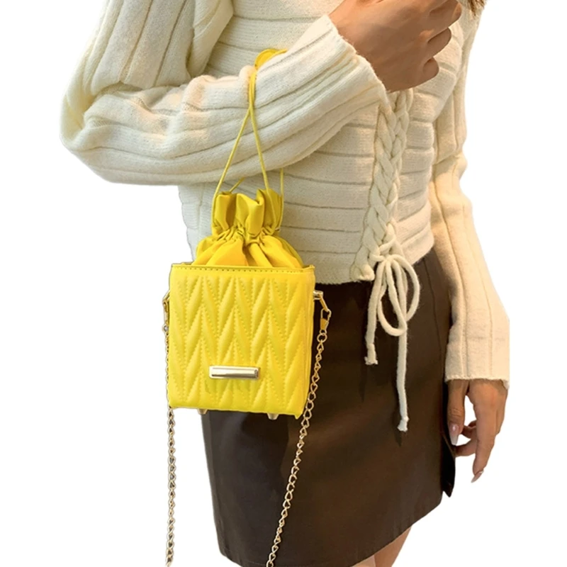 2023 PU Bag Crossbody Bag Mini Square Bag Shoulder Bag for Girl Women Versatile Drawstring Bag Large Capacity Trendy Bag E74B