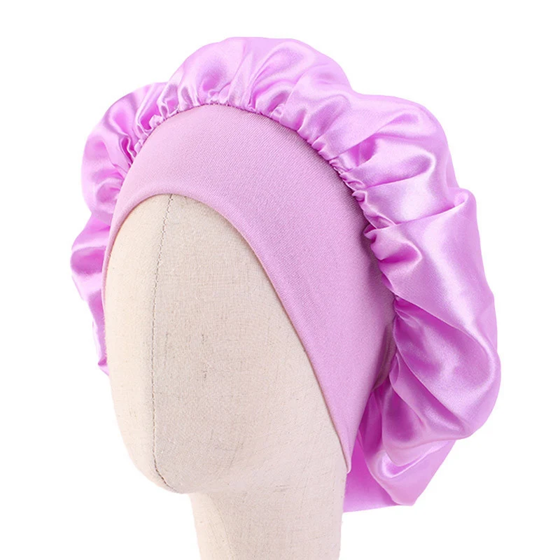 Kids Satin Solid Color Sleeping Hat Night Sleep Baotou Cap Cute Bow Elastic Hair Care Bonnet Nightcap Bonnet Turban Headwear