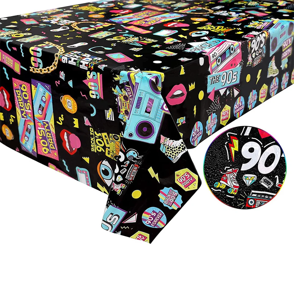 Nappe 80's Multicolore - 137x274 Cm - PVC - Thème Tropical/rétro - Pour Fêtes, Barbecue, Décoration De Table Estivale