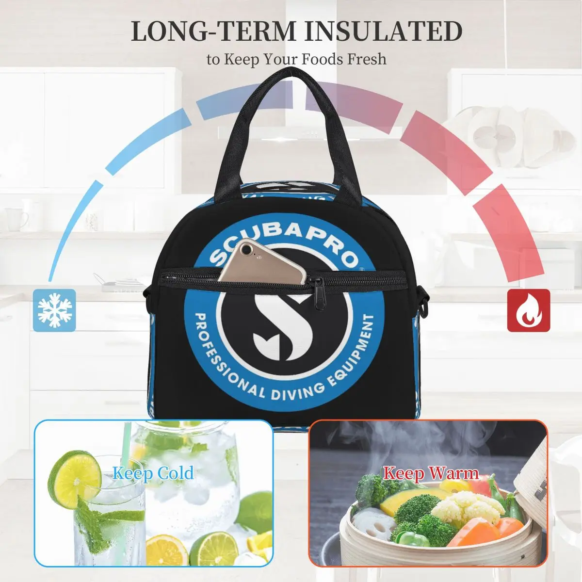 Scubapros 다이빙 로고 여성용 절연 점심 가방 사무실 쿨러 열 상자 토트 휴대용 도시락 상자