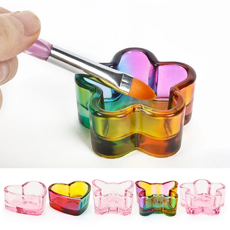 Plato de cristal transparente de arcoíris, 1 piezas, Dappen, taza de cristal con tapa, cuenco para polvo acrílico, monómero, herramienta de Arte de