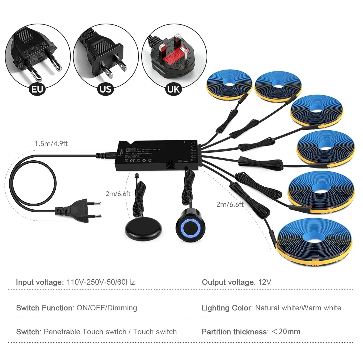 Enhanced LED Strip Light Kit with Touch and Motion Sensor Switches - Black PCB Board