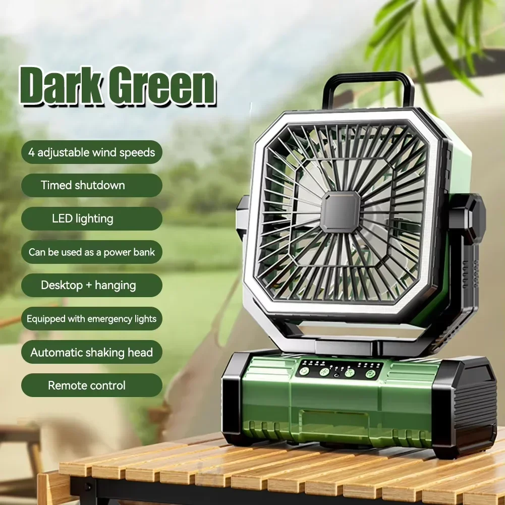 20000mAh Battery Powered Fan Camping Fan with 360° Rotation Hanging Hook for Fishing Tents Desk Rechargeable Camping Ceiling Fan