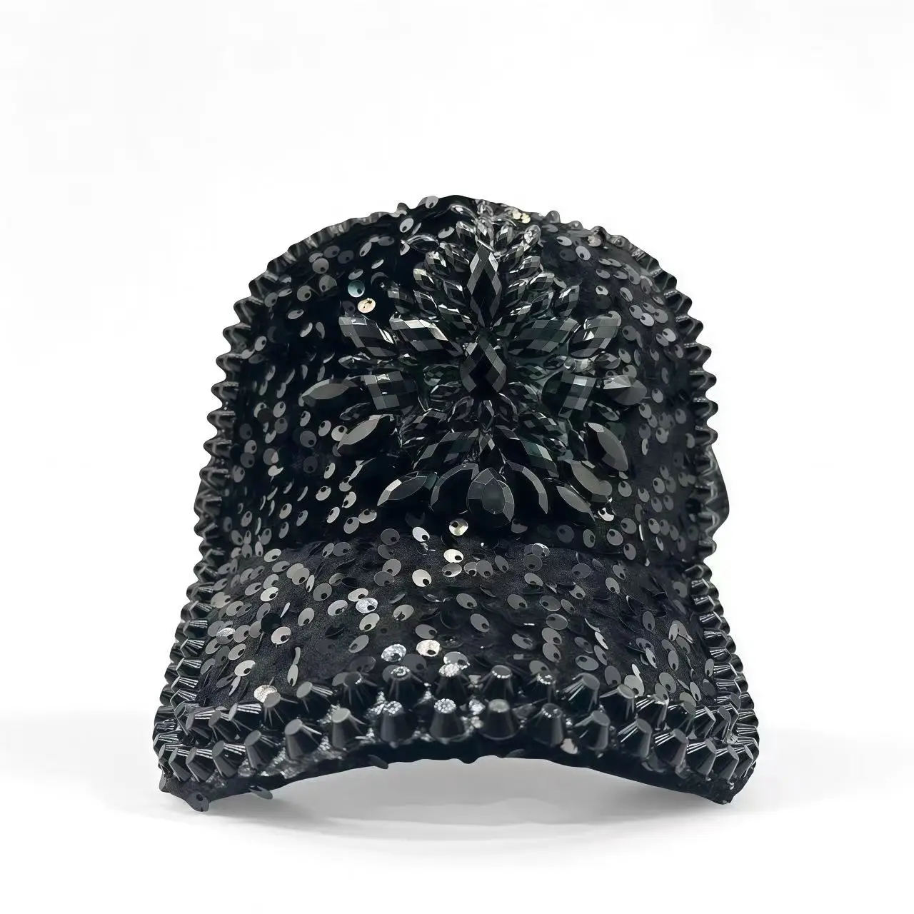 HongLuan Schwarze Luxus-Steampunk-Baseballkappe und Kapitänsmütze mit Strasssteinen für Damen, Rave-Festival-Accessoires, Partykappe für Herren – Detail 10