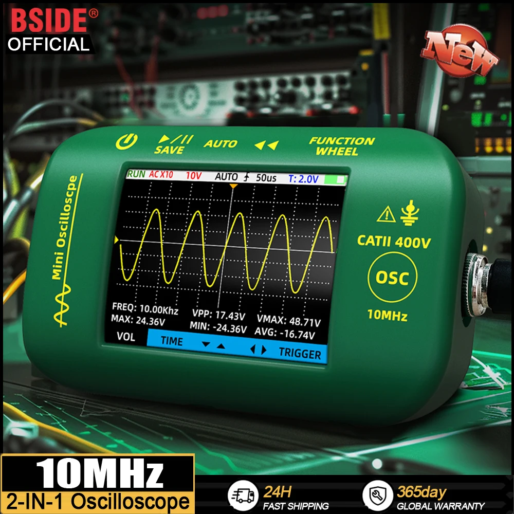 BSIDE Portable Oscilloscope 10MHz 48MSa/s 2IN1 Digital Signal Generator Sampling Rate Electronics Repair Tool Graphic Tester 2