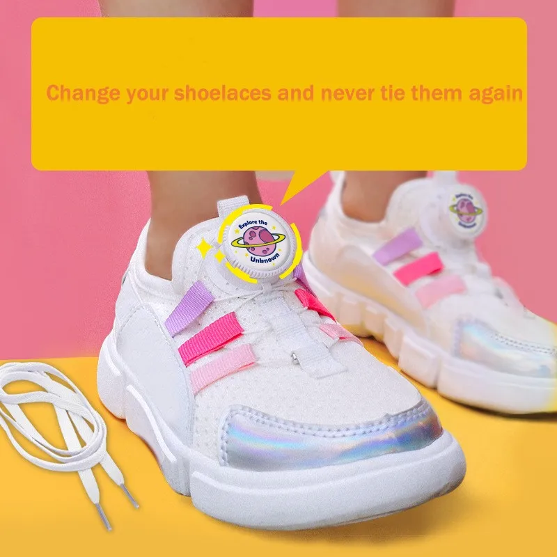 Children's Cartoon Quick Elastic Laces Buckle Without Binding Screw Buckle Automatic Lacing Shoes With Strap Sneakers Accesories