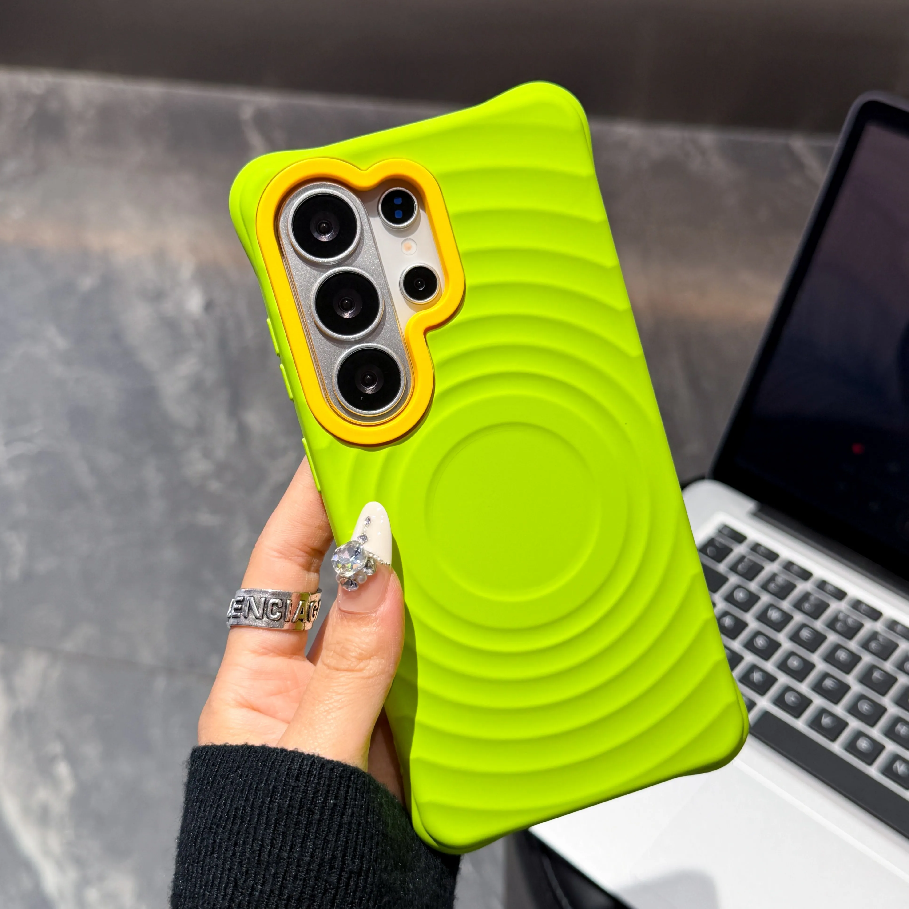 Wave Texture 2-in-1 Phone Case with Contrast Color Lens Frame and Shockproof Cover
